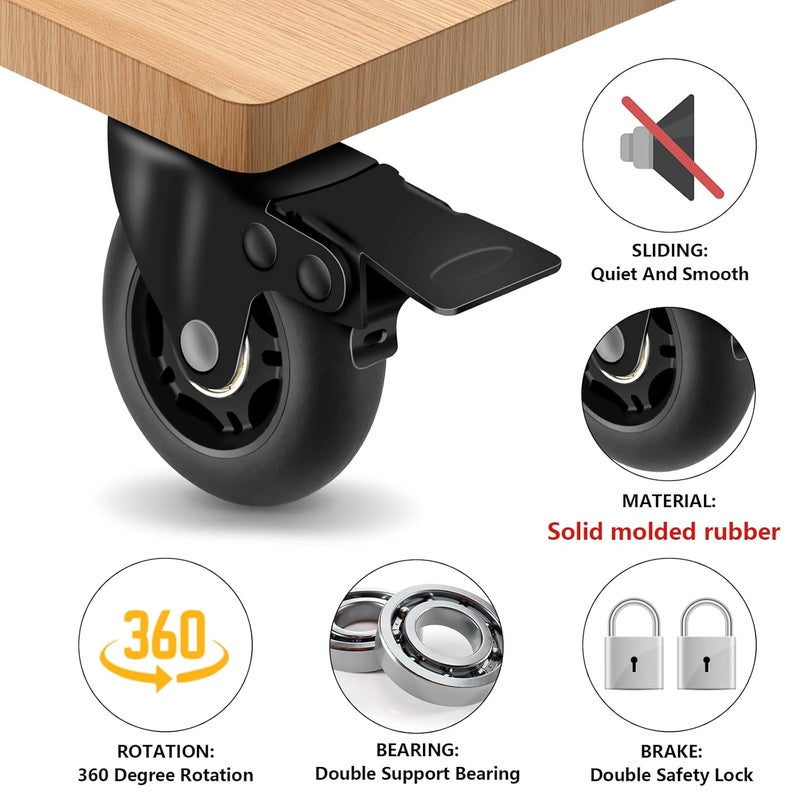 Apllamo 3" Casters Set of 4 ，4 Heavy Duty Quiet Casters, Max Load 2000LBS. Suitable to do Soft Wheels for cart, Glide Quietly and Protect The Floor, casters Set of 4 Heavy Duty. - Image 5